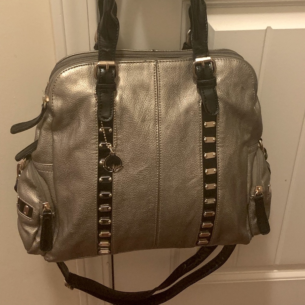 Big Buddha shoulder bag, metallic pewter colored
